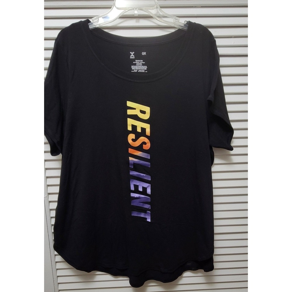 Workout Graphic Tee Black Plus Size 0X Workout Top Xersion Quick-Dri Resilient